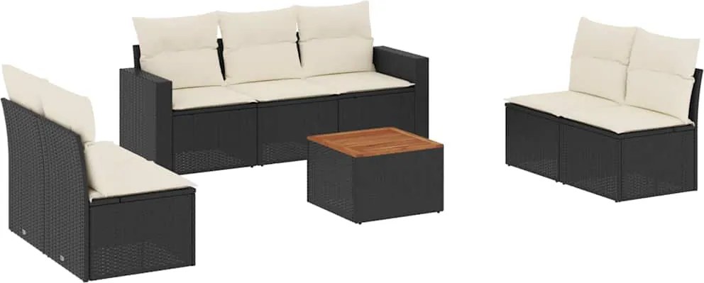 vidaXL 8 részes fekete polyrattan kerti ülőgarnitúra párnákkal