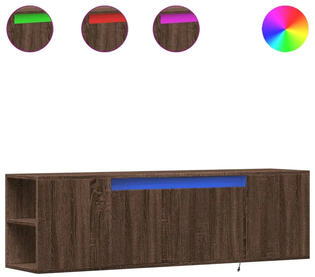 barna tölgyszínű fali TV-szekrény LED-del 135x31x39,5 cm