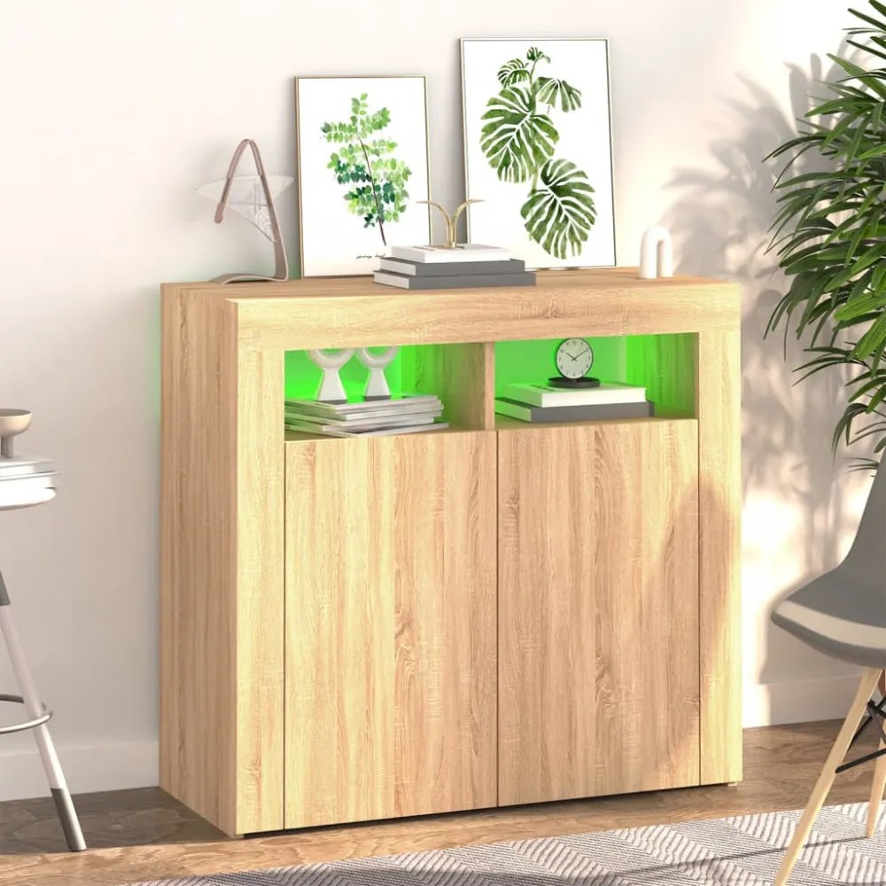 sonoma tölgy színű tálalószekrény LED-világítással 80x35x75 cm