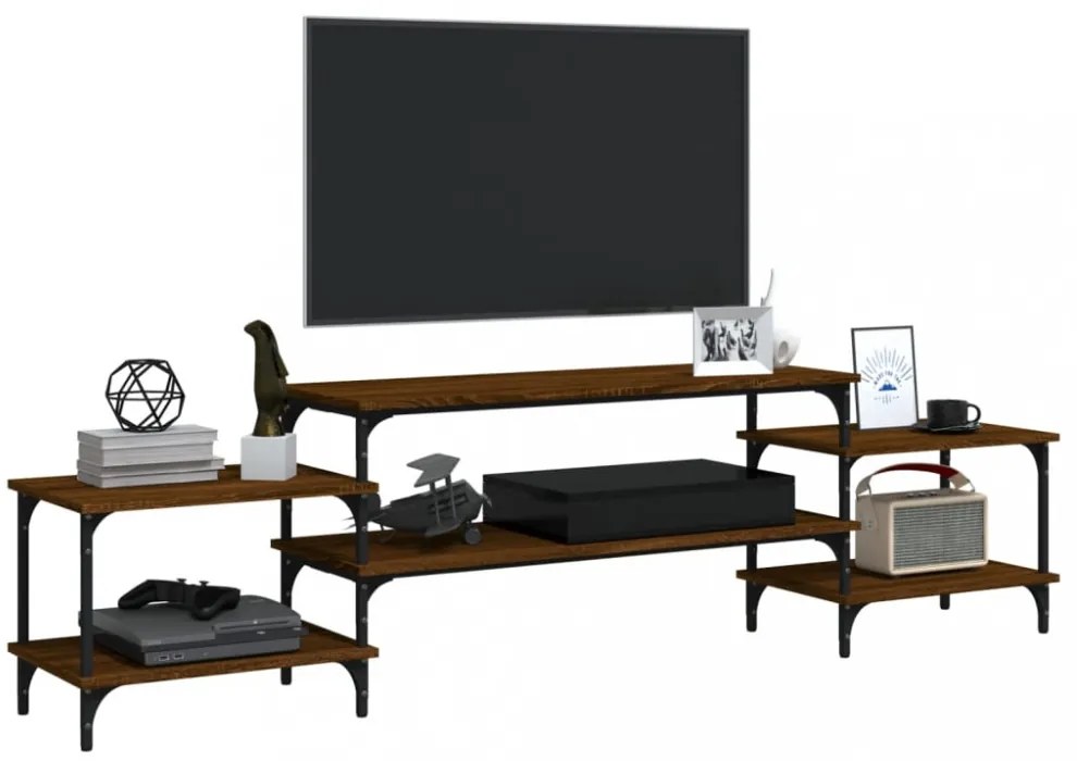 barna tölgyszínű szerelt fa TV-szekrény 197x35x52 cm