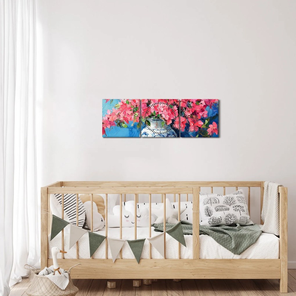 Kép - Váza rózsaszín virágokkal (órával) (90x30 cm)