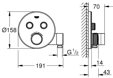 GROHE 29120000 - GROHTHERM SMARTCONTROL termosztátos falba süllyesztett zuhanycsaptelep + krómozott tartó