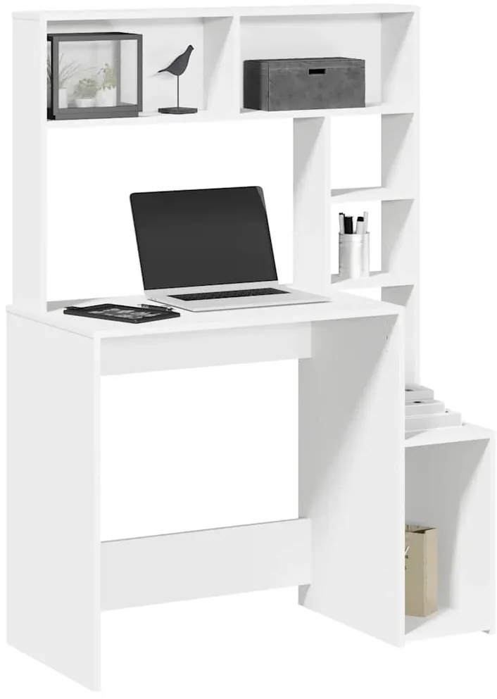 íróasztal polcokkal Fehér 100x45x140 cm Műanyag fa
