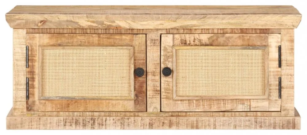 tömör mangófa és természetes nád dohányzóasztal 90 x 50 x 35 cm