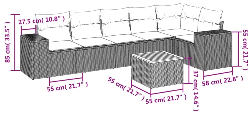 7 részes bézs polyrattan kerti ülőgarnitúra párnákkal