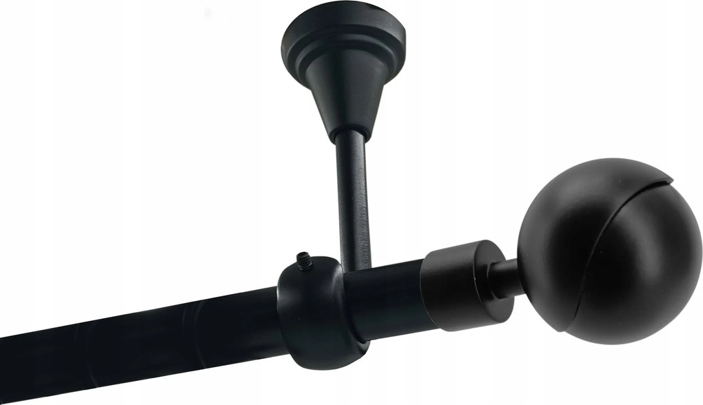 Függönykarnis szimpla Fém Mennyezeti 19mm Fekete Matt 300cm Gömb Gála Kerekek Nélkül