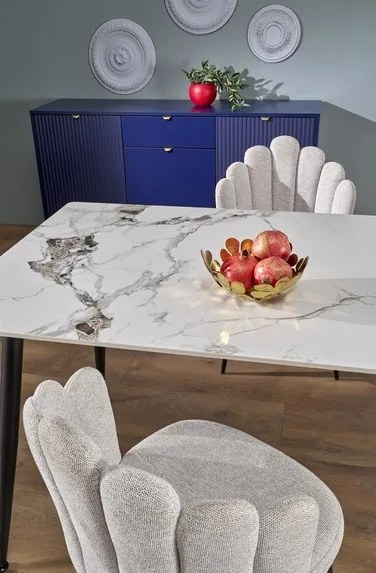 EMILIO 140 cm asztal, fehér márvány asztallappal, fekete lábakkal