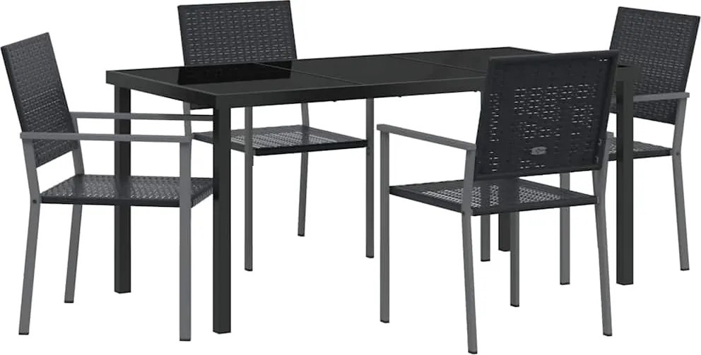 vidaXL Kert étkező szett 5 pcs Fekete PE Rattan