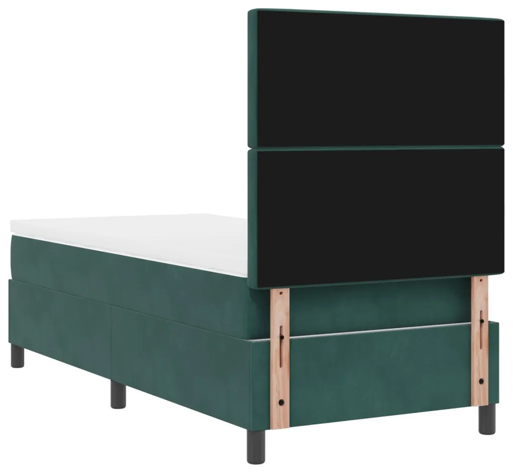 Boxspring Ágy Mattal & LED Sötét Zöld 90x200 cm Bársony