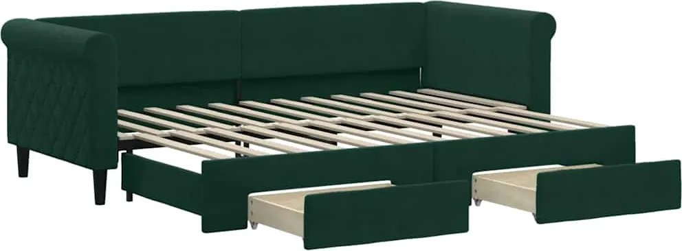vidaXL sötétzöld kihúzható bársony heverő fiókkal 80 x 200 cm