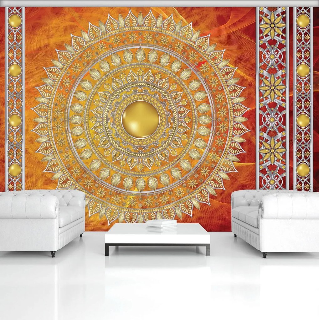 Fotótapéta - Piros arany mandala (152,5x104 cm)