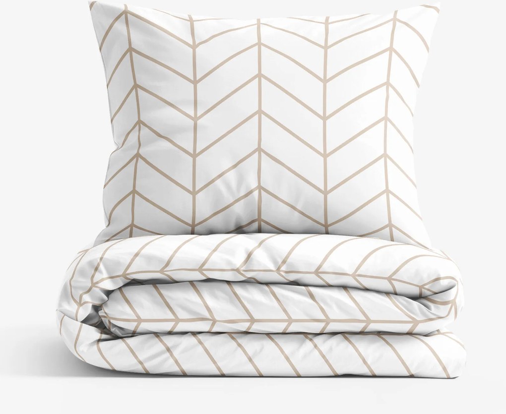 Goldea pamut ágyneműhuzat - bézs cikkcakk fehéren 140 x 200 és 70 x 90 cm