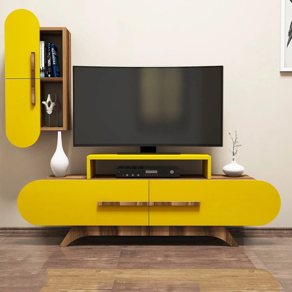 TV szekrény Rose S - Walnut, Yellow