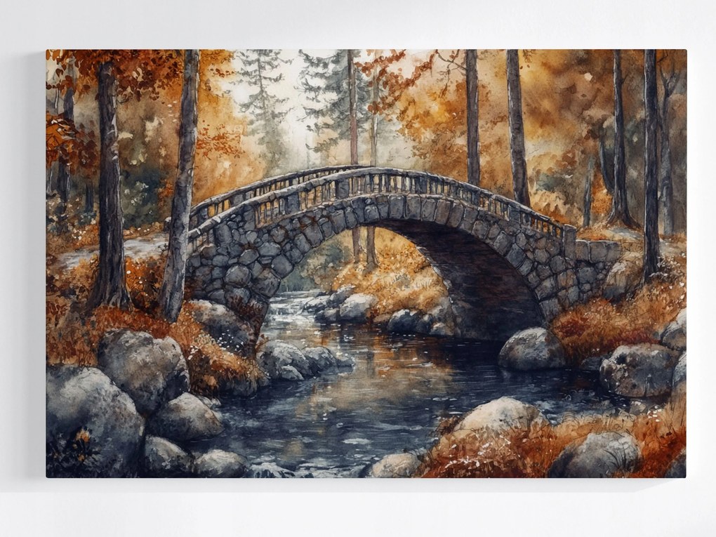 Vászonkép Canvas Tájkép Erdő Ősz Híd Patak 120x80