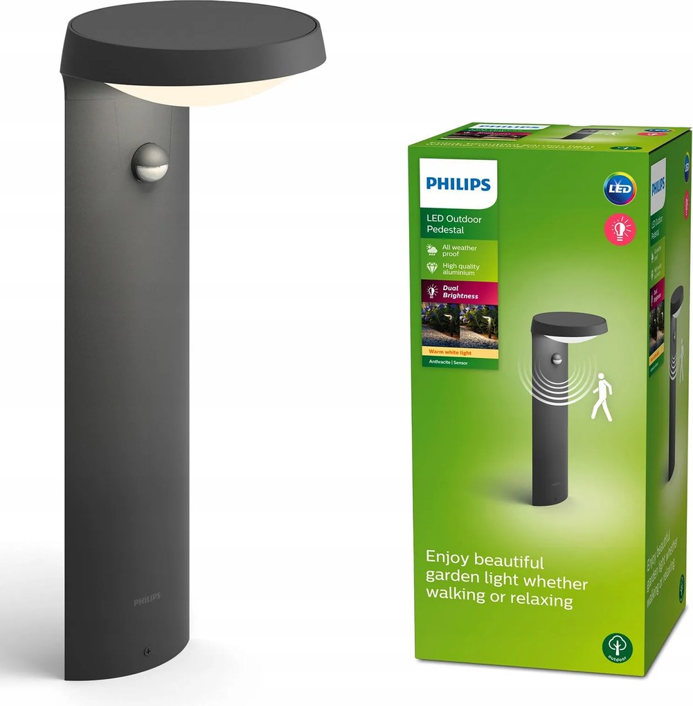 Kerti lámpa Oszlop 40cm Led 9W IP44 Alkonyat mozgásérzékelő Philips