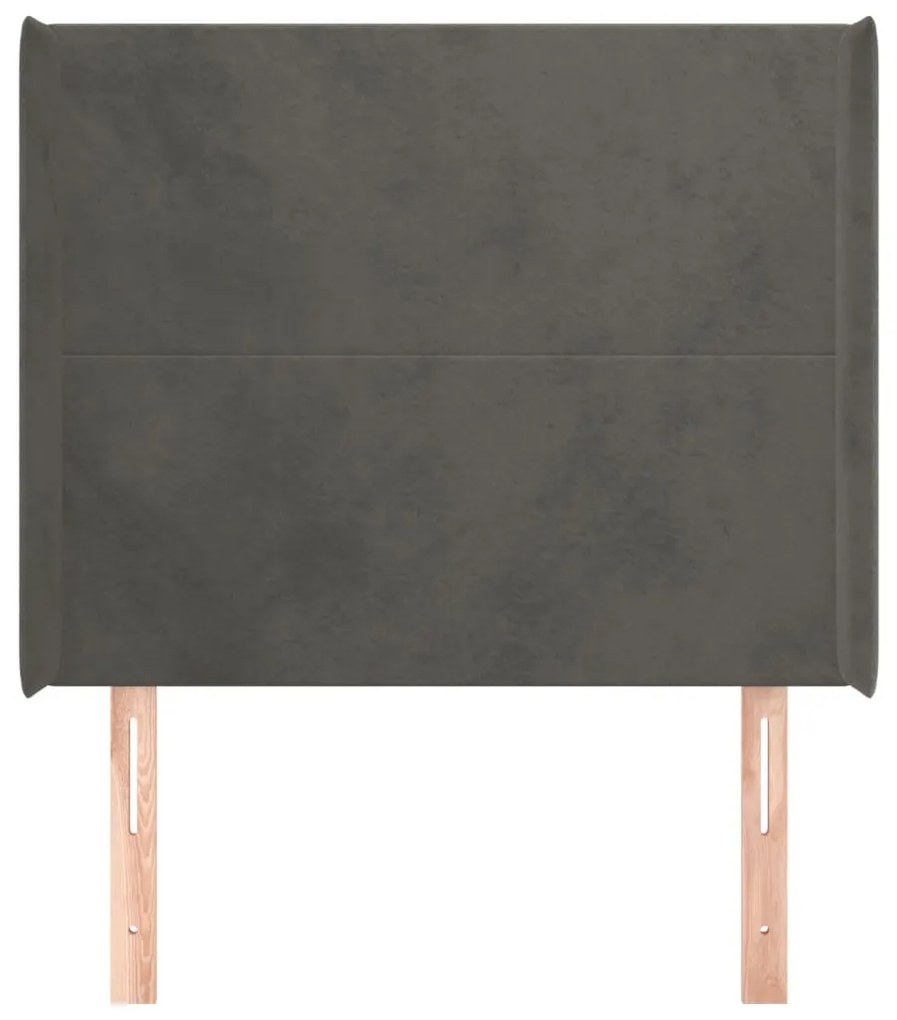 sötétszürke bársony fejtámla szárnyakkal 83x16x118/128 cm