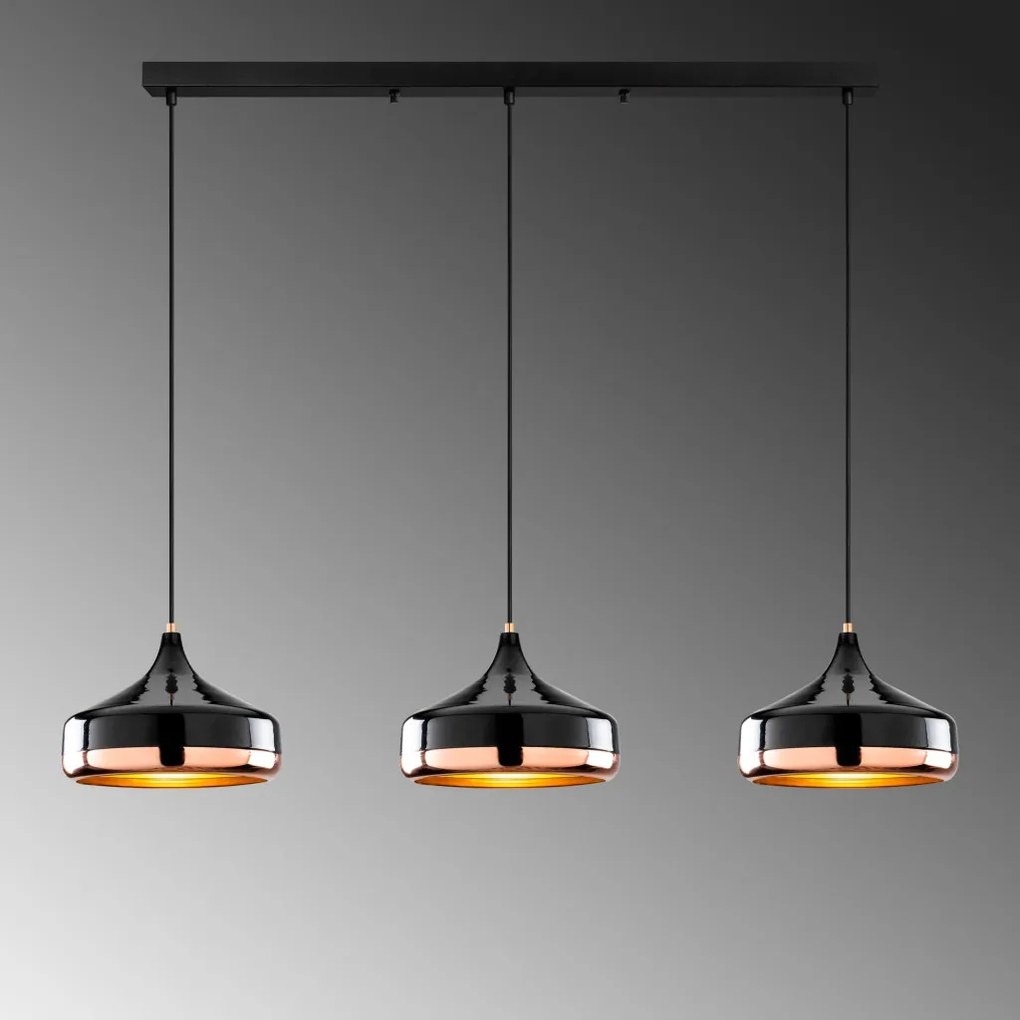 Yildo L-253-1 fekete fém függőlámpa, 146 x 36 cm, 3 izzós