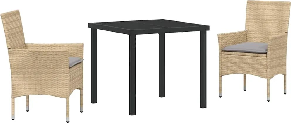 vidaXL Kert étkező szett párnával 3 pcs Bézs polirattan