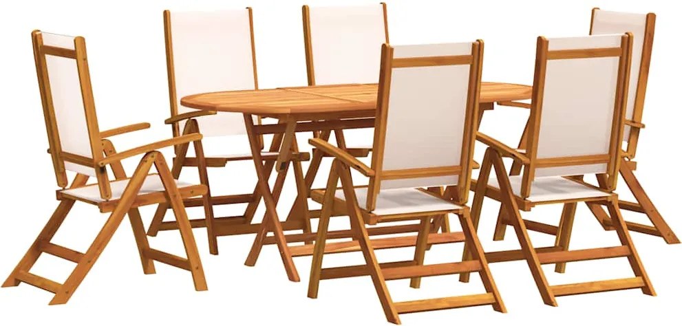 vidaXL 7 részes tömör akácfa és textilén kerti étkezőgarnitúra