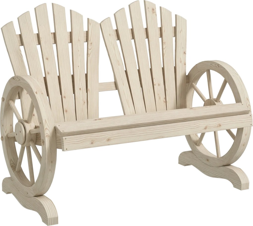 Outsunny 2-Fős Szilárd Fa Kerti Pad Karfával, Terasz Bútor 250 kg Teherbírás, Rusztikus Pad Kertbe, Teraszra, és Más Kültéri Területekre, 108 x 66 x 9