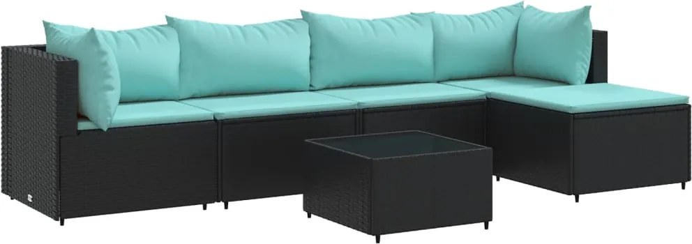vidaXL 6 részes fekete polyrattan kerti ülőgarnitúra párnákkal
