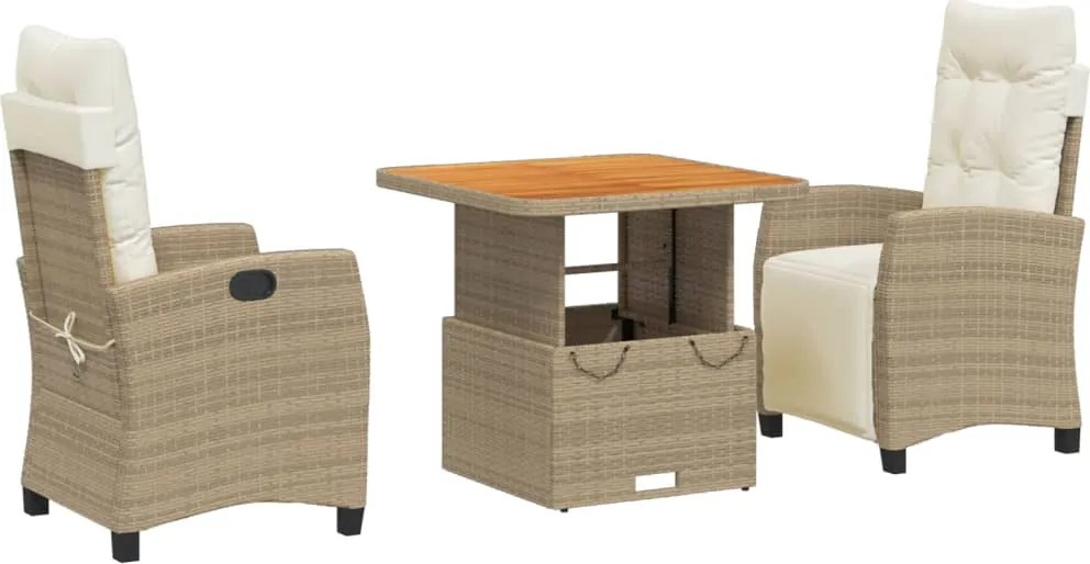 vidaXL 3 részes bézs polyrattan kerti étkezőgarnitúra párnákkal