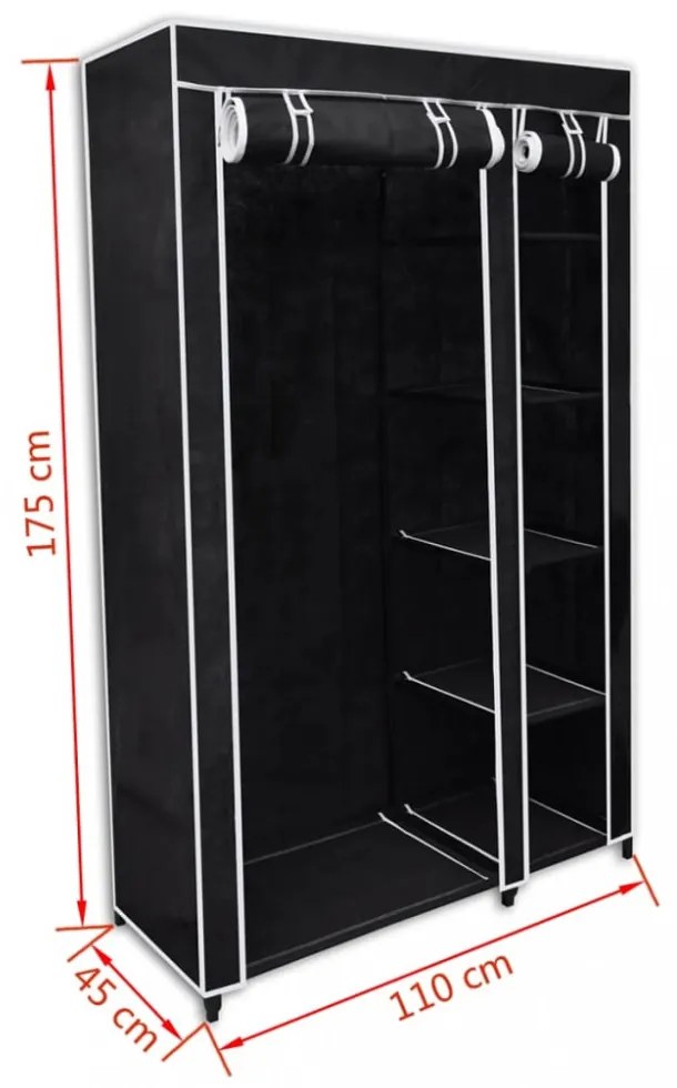 fekete összecsukható ruhásszekrény 110 x 45 x 175 cm