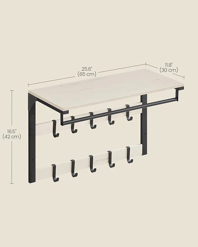 Fali fogas polccal RACKLY 65x30 cm, krémszínű