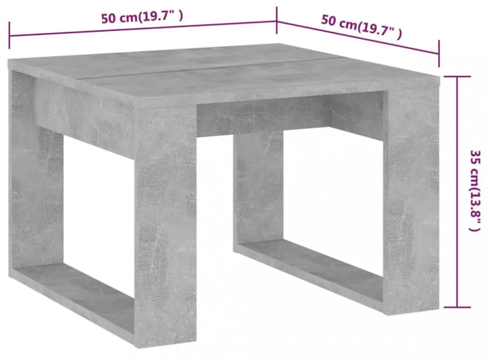 betonszürke szerelt fa kisasztal 50 x 50 x 35 cm