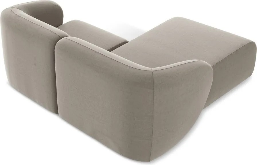 Világosbarna bársony sarokkanapé (bal oldali-heverő résszel) Lani – Makamii