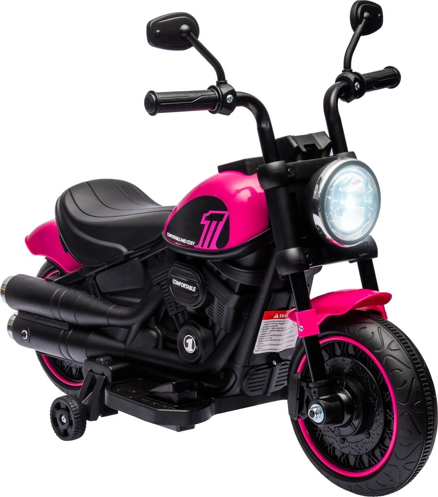 HOMCOM Gyermekmotor - Elektromos Motorbicikli, 2 Leszedhető Segítőkerékkel, 3 km/h Sebességgel, 1,5-3 Éves Gyerekeknek, Rózsaszín, 76 x 42 x 57 cm | A