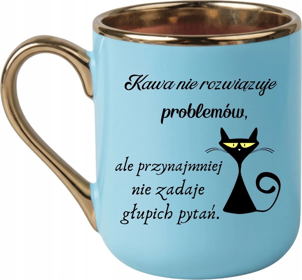 Elegáns bögre „a kávé nem oldja meg a problémákat” macska, humor 330 JasKék