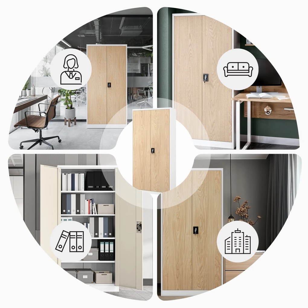 Fém iratszekrény JAN H, 900 x 1950 x 400 mm, Eco Design: fehér/ sonoma tölgy