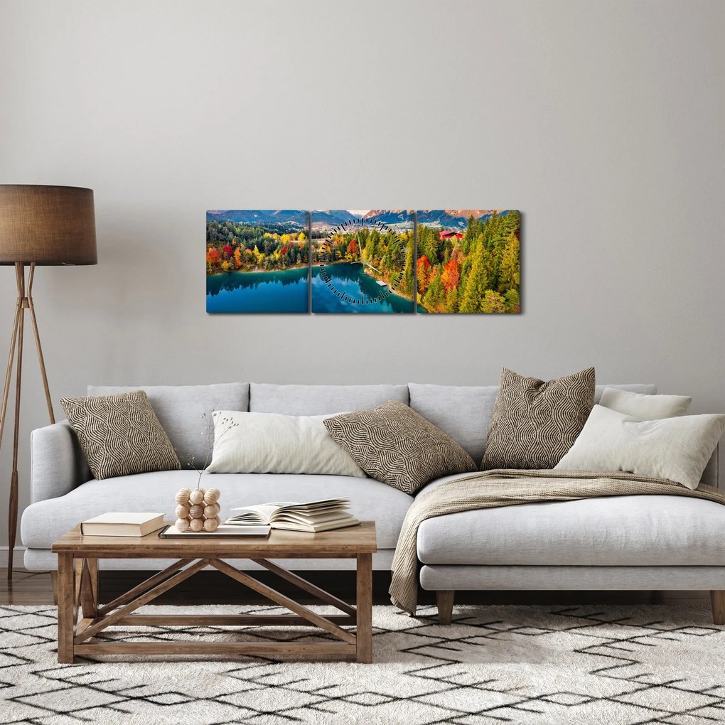 Kép - Urisee-tó, Ausztria (órával) (90x30 cm)