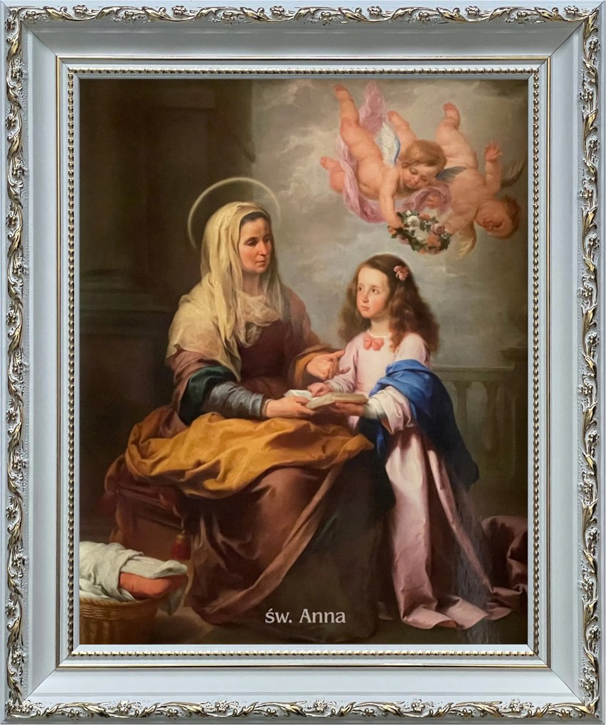 Vászonkép 31x26 Szent Anna Fehér Díszített Keret