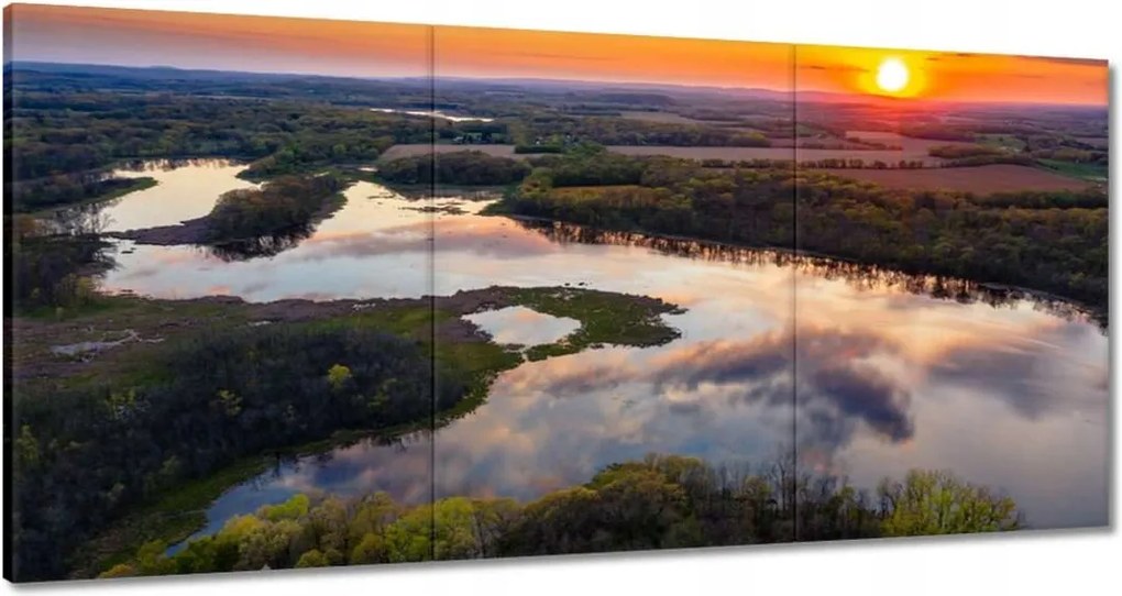 Vászonkép 120x60 Folyó Erdő Naplemente