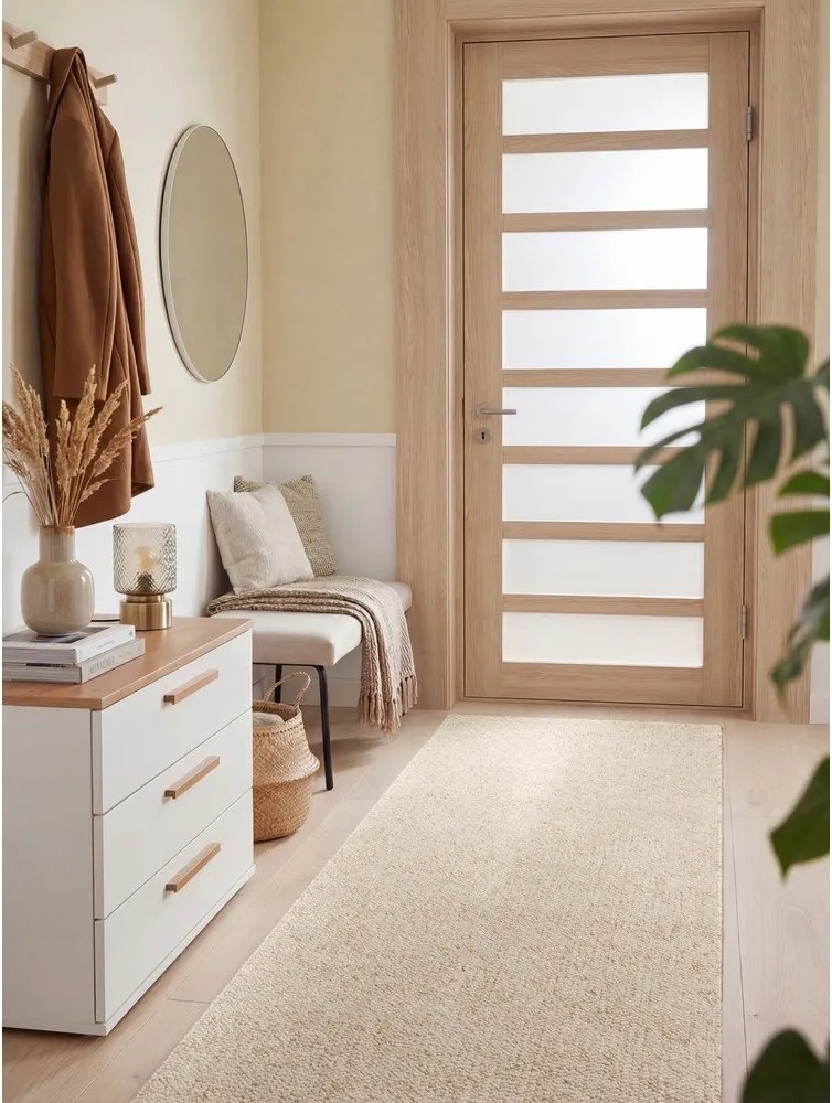 Krémszínű mosható futószőnyeg 80x240 cm Rocco Cream – Elle Decoration