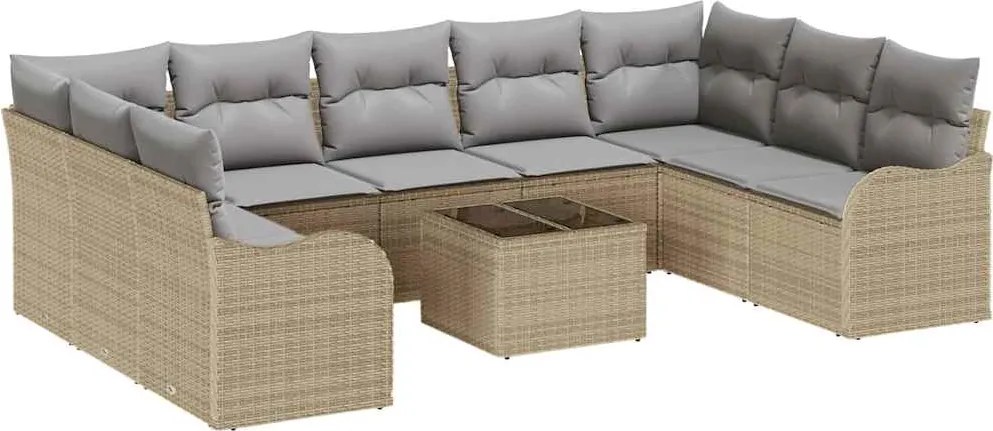 vidaXL Kerti Kanapé Szett 10 pcs bézs és világosszürke Poli rattan