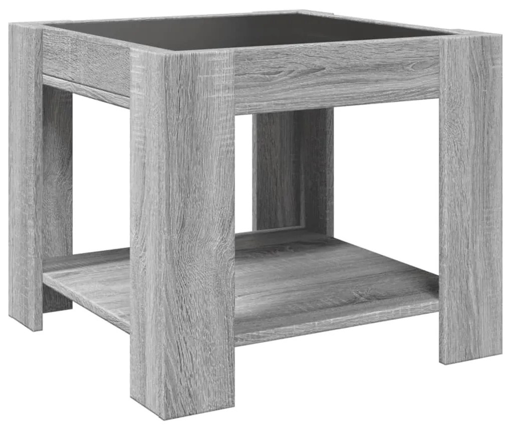 szürke sonoma szerelt fa dohányzóasztal LED-del 53 x 53 x 45 cm