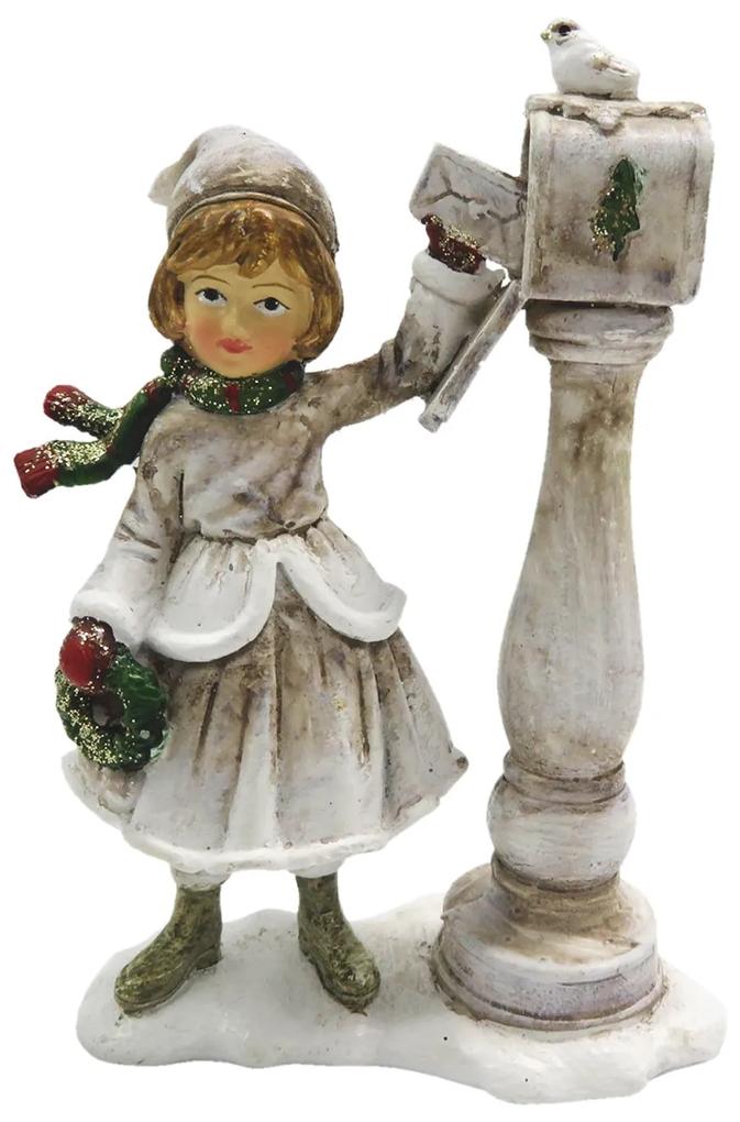 Kislány postaládával nosztalgikus karácsonyi dekoráció figura