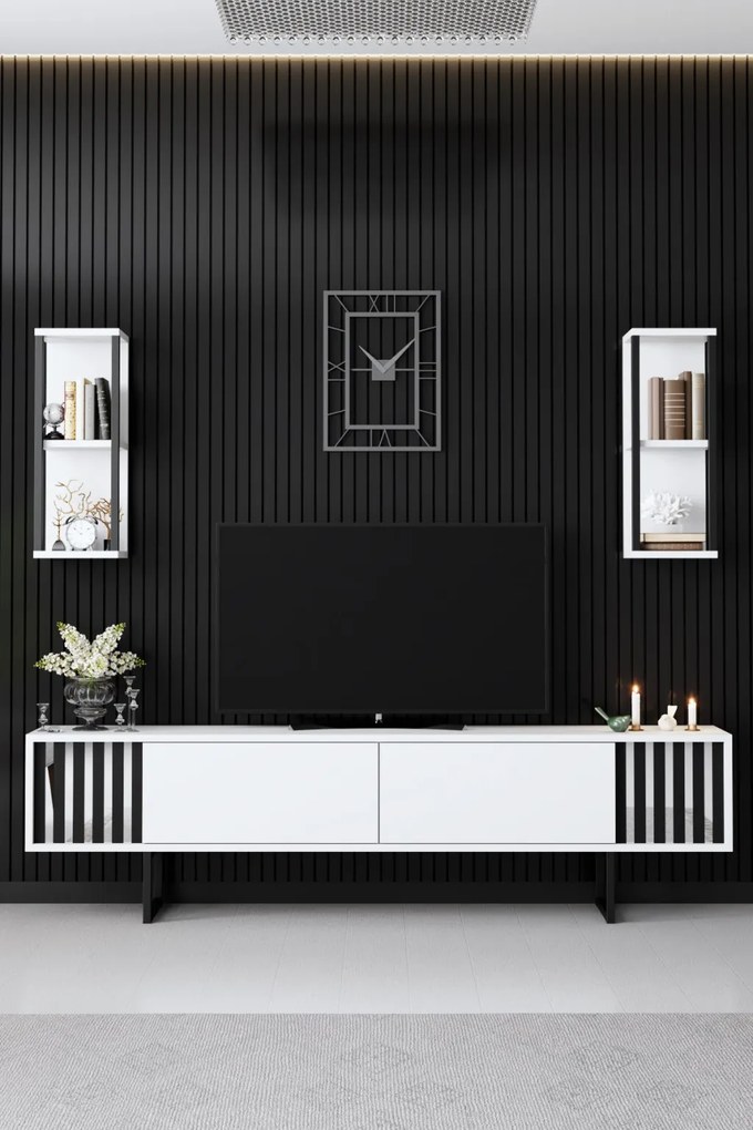 TV-állvány, fehér-fekete, 180 cm – TR618BLY1143