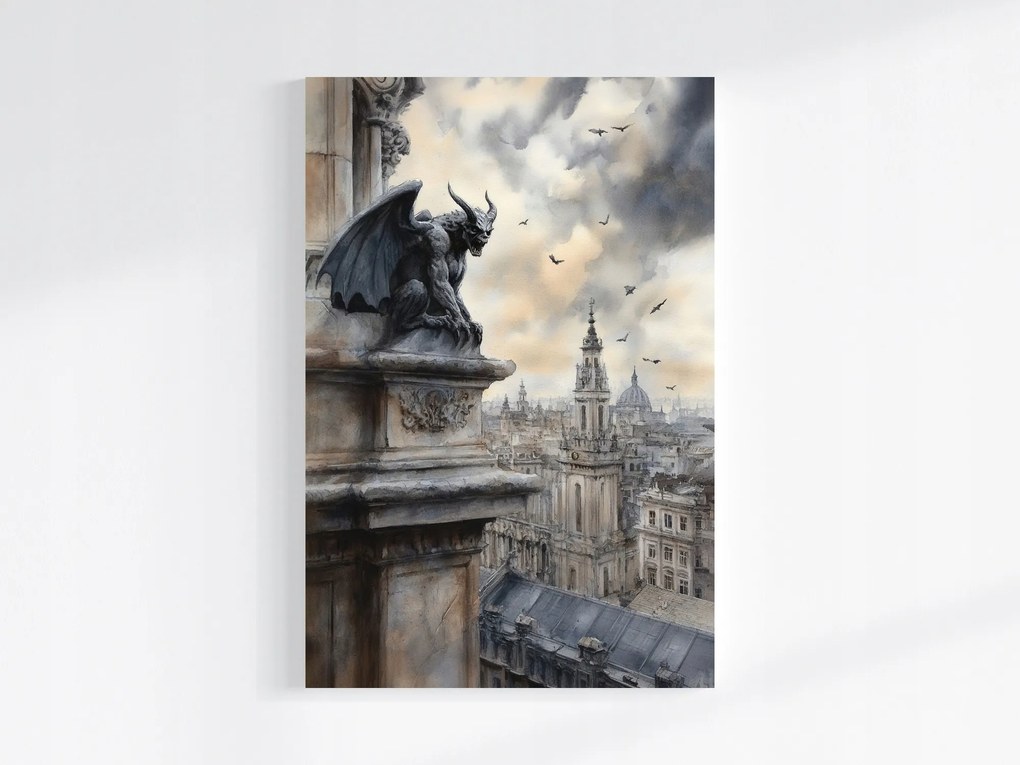 Vászonkép Canvas Város Panoráma Kilátás Szobor Vízköpő Szobor 80x120