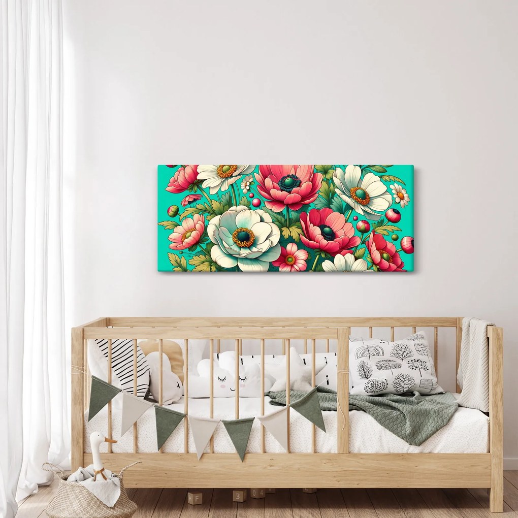 Kép - Virágok kék háttéren (120x50 cm)