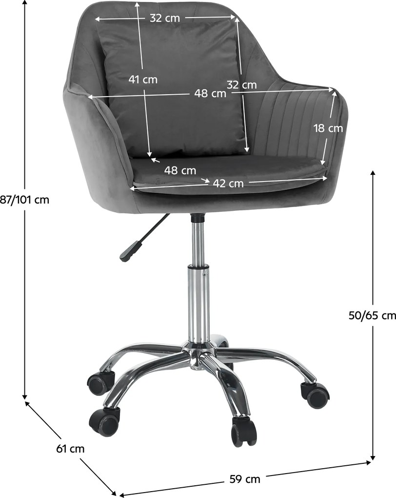 Irodai fotel, szürke Velvet anyag/króm, KLIAN