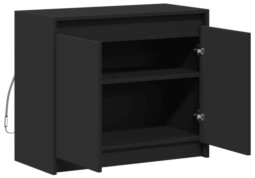 fekete szerelt fa tálalószekrény LED-del 72 x 34 x 61 cm