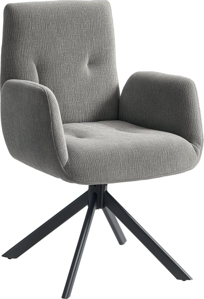 HOMCOM Forgatható fotel 360° kárpitozott karosszék karfával lounge szék gyapjú len hatású gombtűzött acél lábakkal nappaliba hálószobába sötétszürke