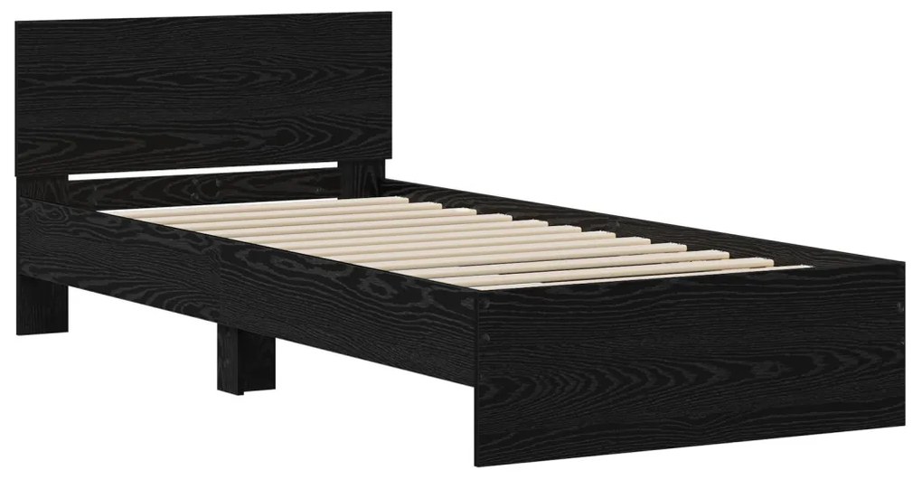 ágykeret fejtámlával Fekete Tölgy 90x200 cm Műanyag