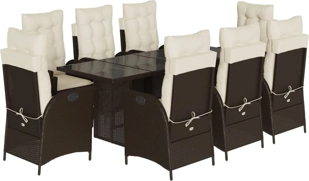 vidaXL 9 részes barna polyrattan kerti étkezőgarnitúra párnákkal