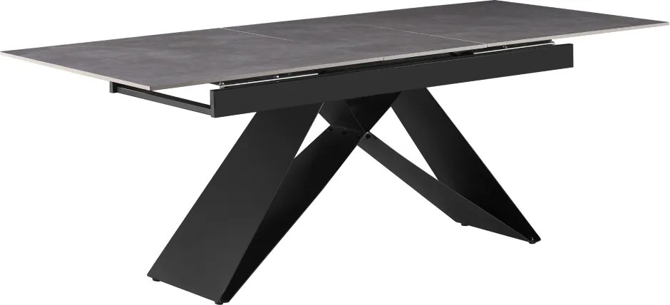 Kihúzható étkezőasztal, beton/fekete, 160-200x90 cm, MAJED