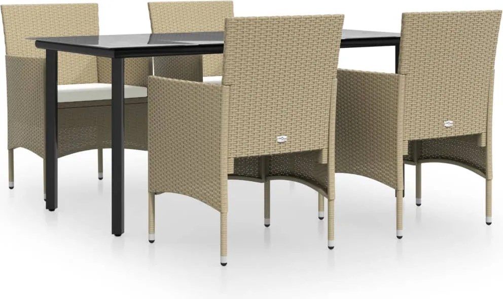 vidaXL 5 részes bézs és fekete kerti étkezőgarnitúra párnákkal